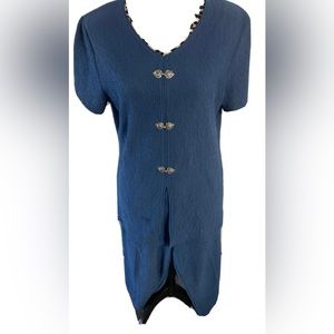 Bradford Fair Blouse top & Capri set women size 14 Blue V neck Short Sleeve Suit